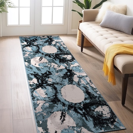 World Rug Gallery Contemporary Abstract Circles Non Shedding Soft Area Rug 2' x 7' Blue Rug 389BLUE2x7